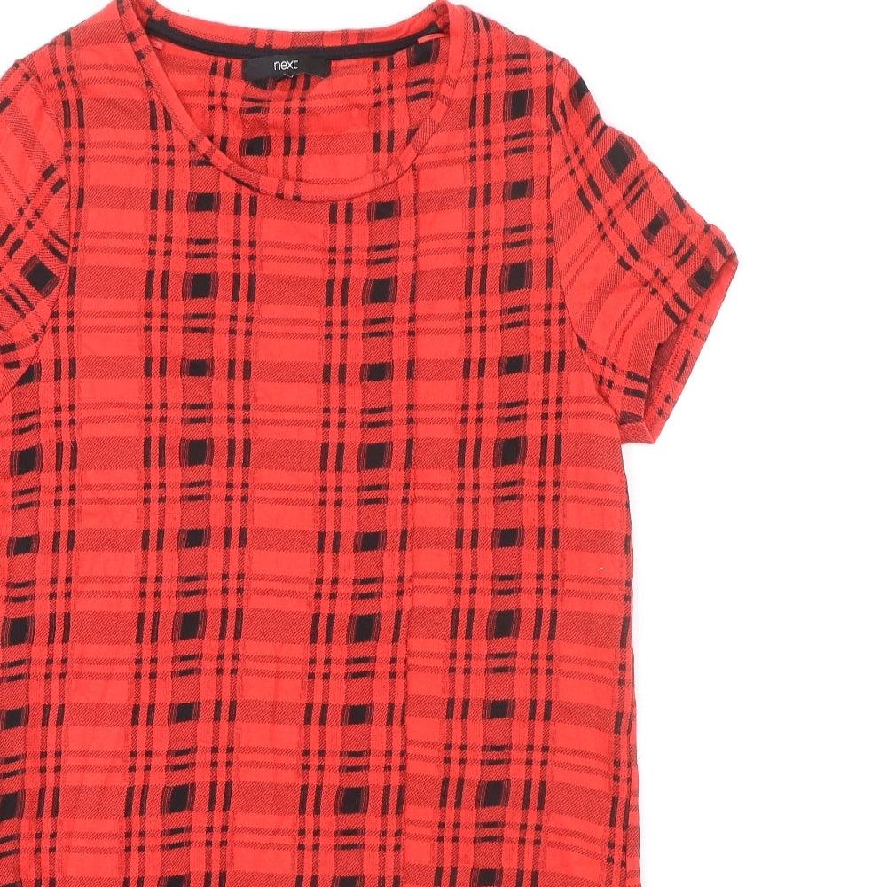 NEXT Womens Red Plaid Cotton Shift Size 12 Boat Neck