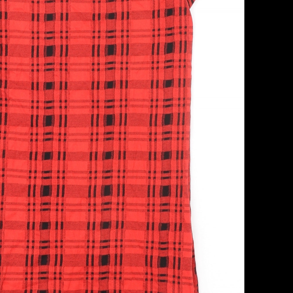 NEXT Womens Red Plaid Cotton Shift Size 12 Boat Neck