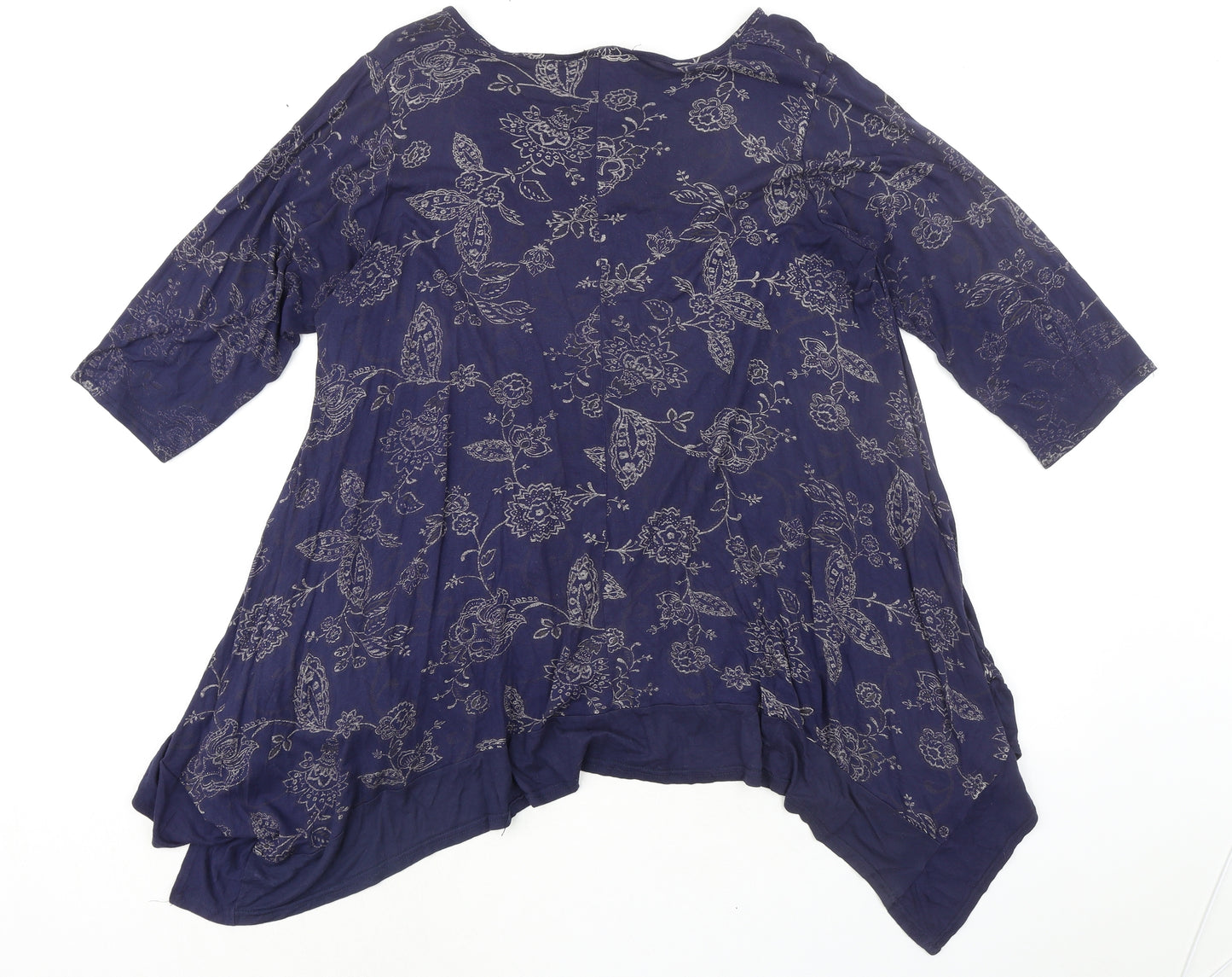 Yours Womens Blue Floral Viscose Basic Blouse Size 20 Boat Neck - Asymmetric Hem