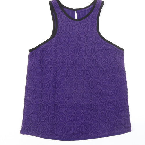 NEXT Womens Purple Geometric Cotton Basic Tank Size 14 Round Neck - Textured