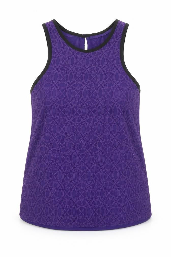 Front view of Next women’s purple geometric cotton basic tank, size UK 14, round neck - textured