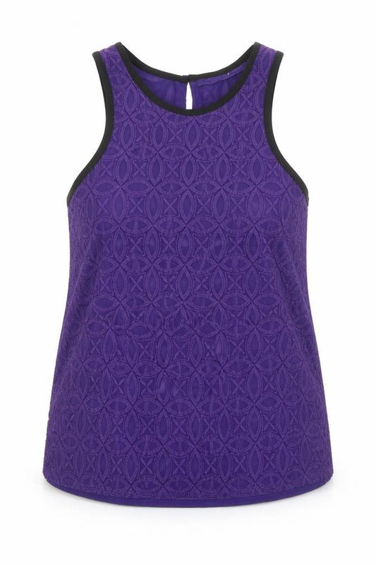 Front view of Next women’s purple geometric cotton basic tank, size UK 14, round neck - textured