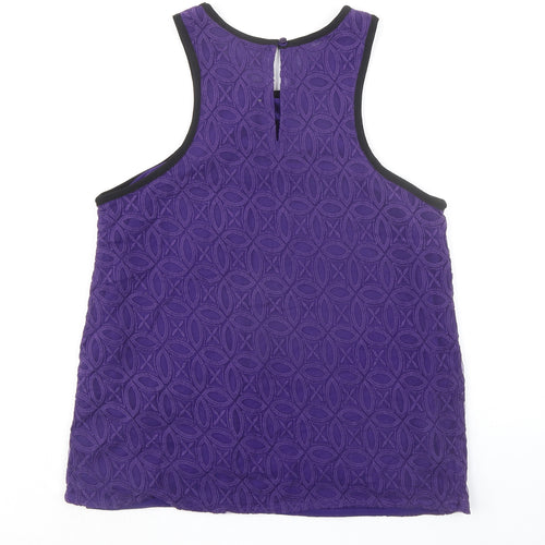 NEXT Womens Purple Geometric Cotton Basic Tank Size 14 Round Neck - Textured