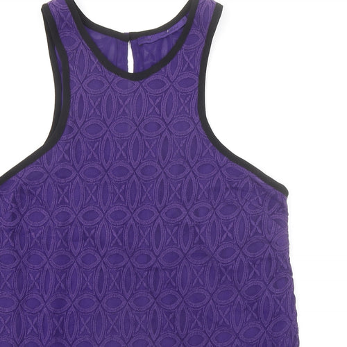 NEXT Womens Purple Geometric Cotton Basic Tank Size 14 Round Neck - Textured