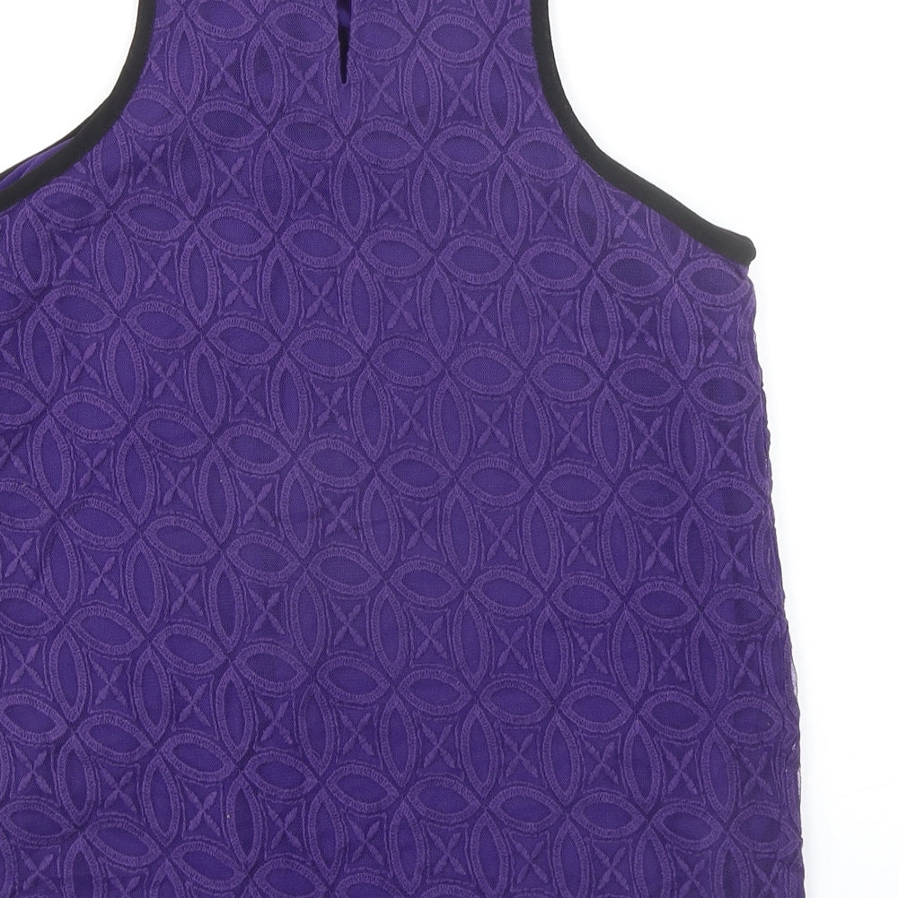 NEXT Womens Purple Geometric Cotton Basic Tank Size 14 Round Neck - Textured