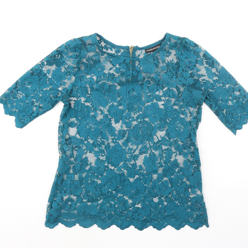 Warehouse Womens Green Polyester Basic Blouse Size 6 Boat Neck