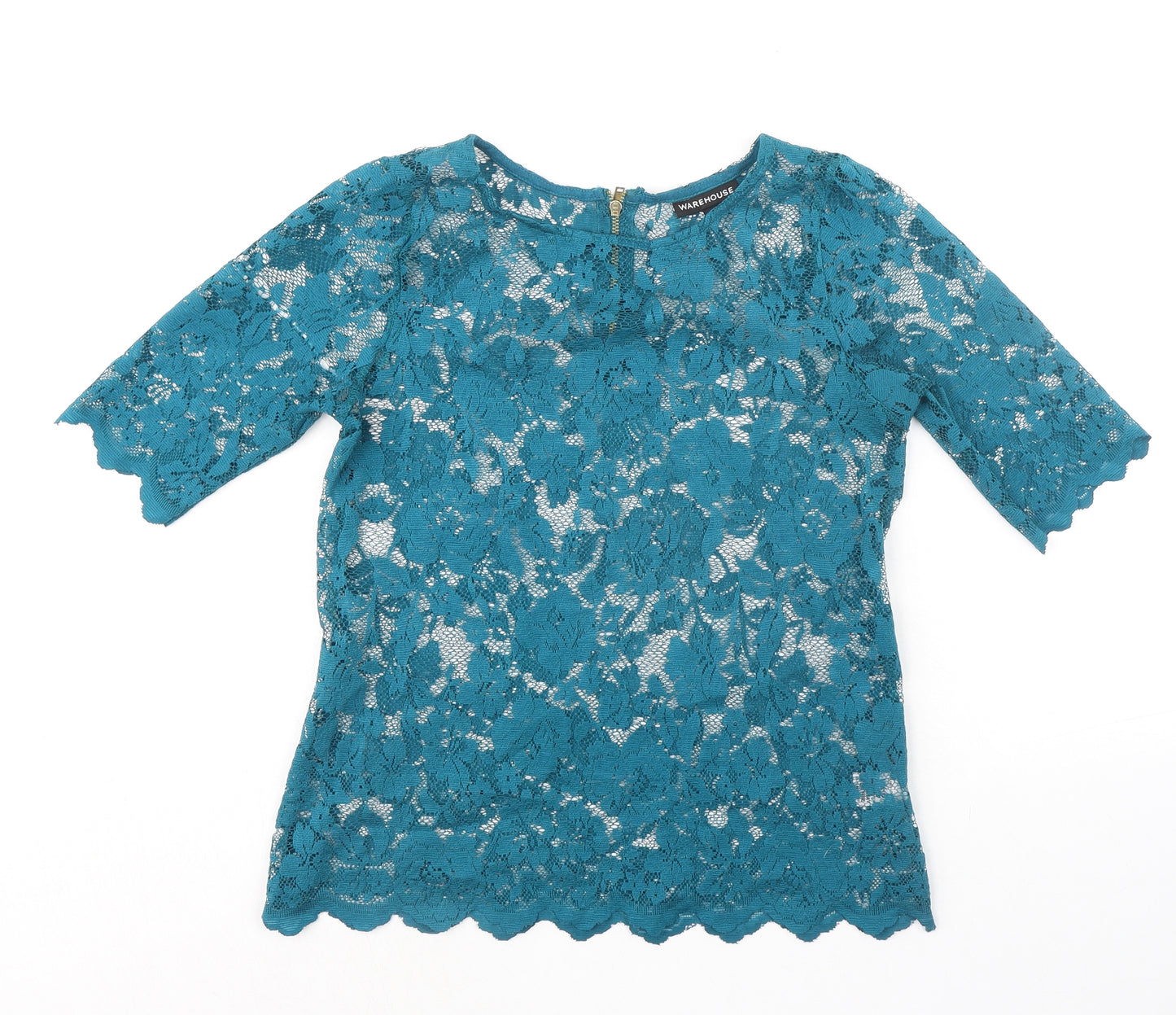 Warehouse Womens Green Polyester Basic Blouse Size 6 Boat Neck