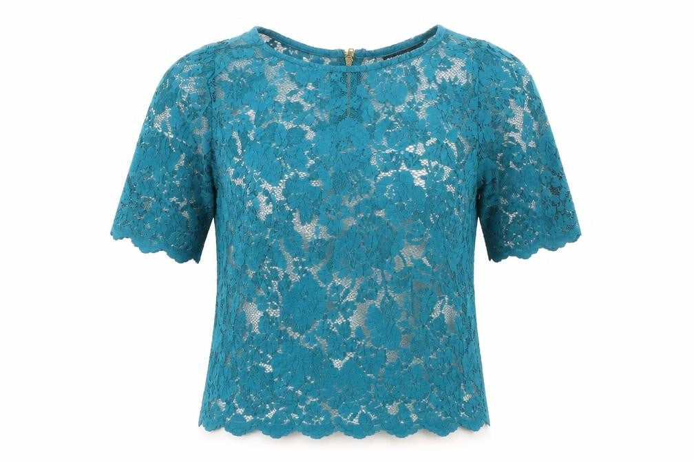 Front view of Warehouse women’s green polyester basic blouse, size UK 6, boat neck
