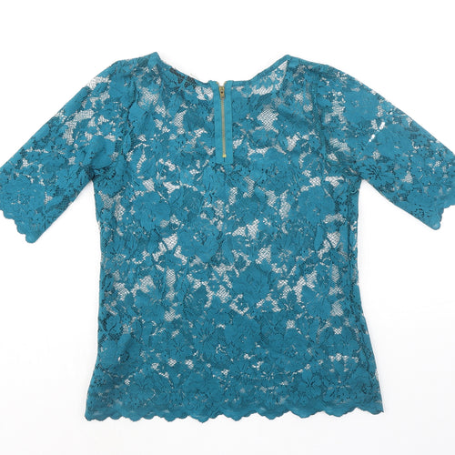 Warehouse Womens Green Polyester Basic Blouse Size 6 Boat Neck