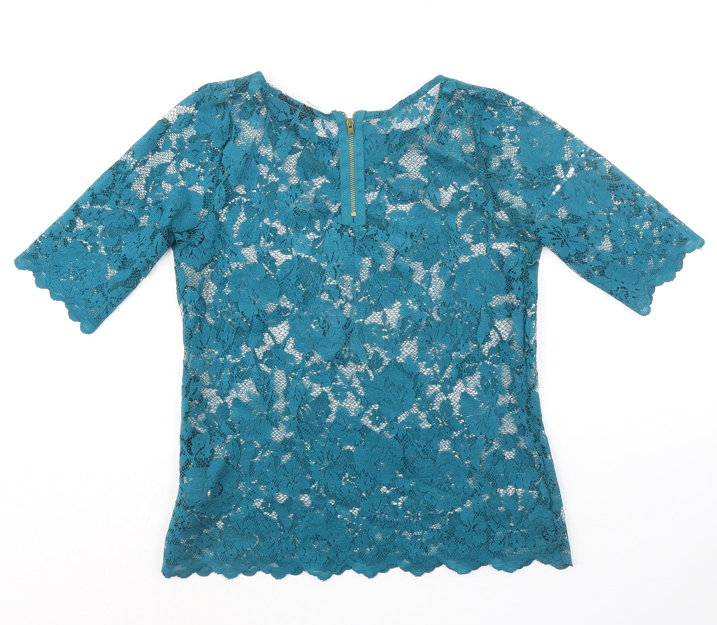 Warehouse Womens Green Polyester Basic Blouse Size 6 Boat Neck