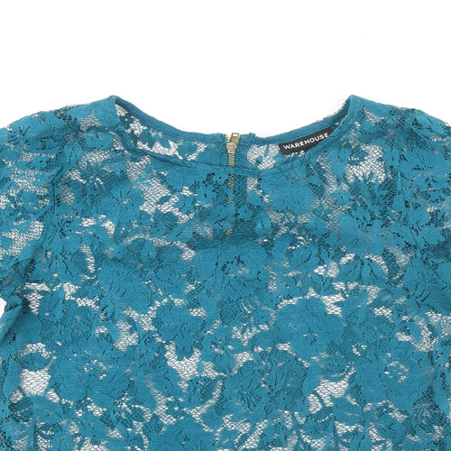 Warehouse Womens Green Polyester Basic Blouse Size 6 Boat Neck