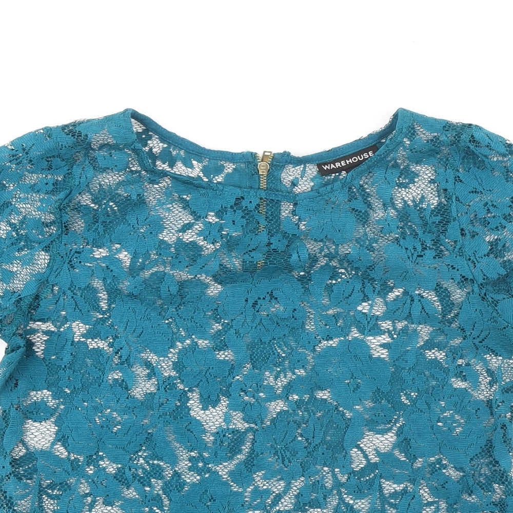 Warehouse Womens Green Polyester Basic Blouse Size 6 Boat Neck