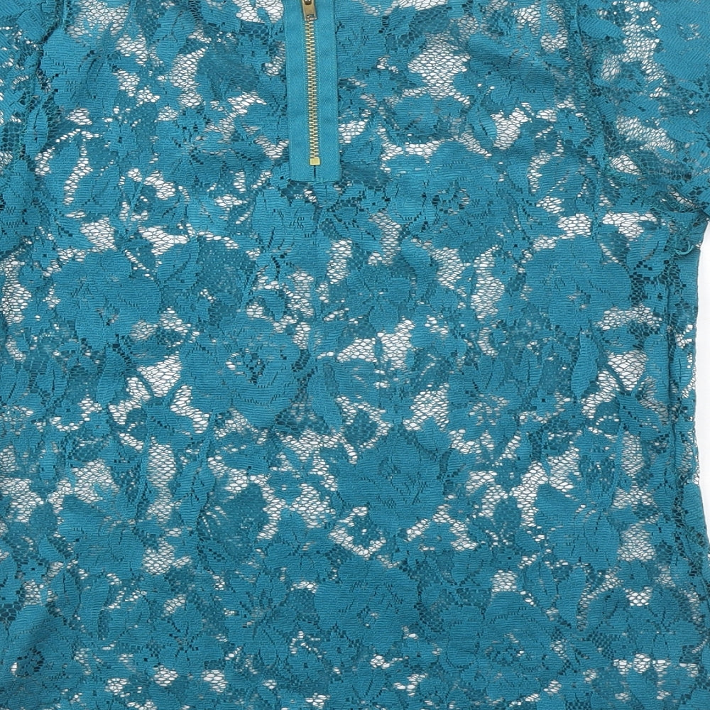 Warehouse Womens Green Polyester Basic Blouse Size 6 Boat Neck