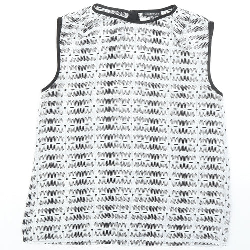 Warehouse Womens White Geometric Polyester Basic Blouse Size 10 Round Neck