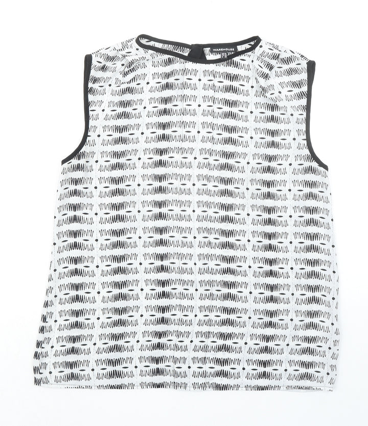 Warehouse Womens White Geometric Polyester Basic Blouse Size 10 Round Neck