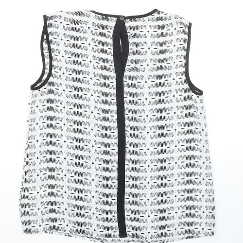 Warehouse Womens White Geometric Polyester Basic Blouse Size 10 Round Neck