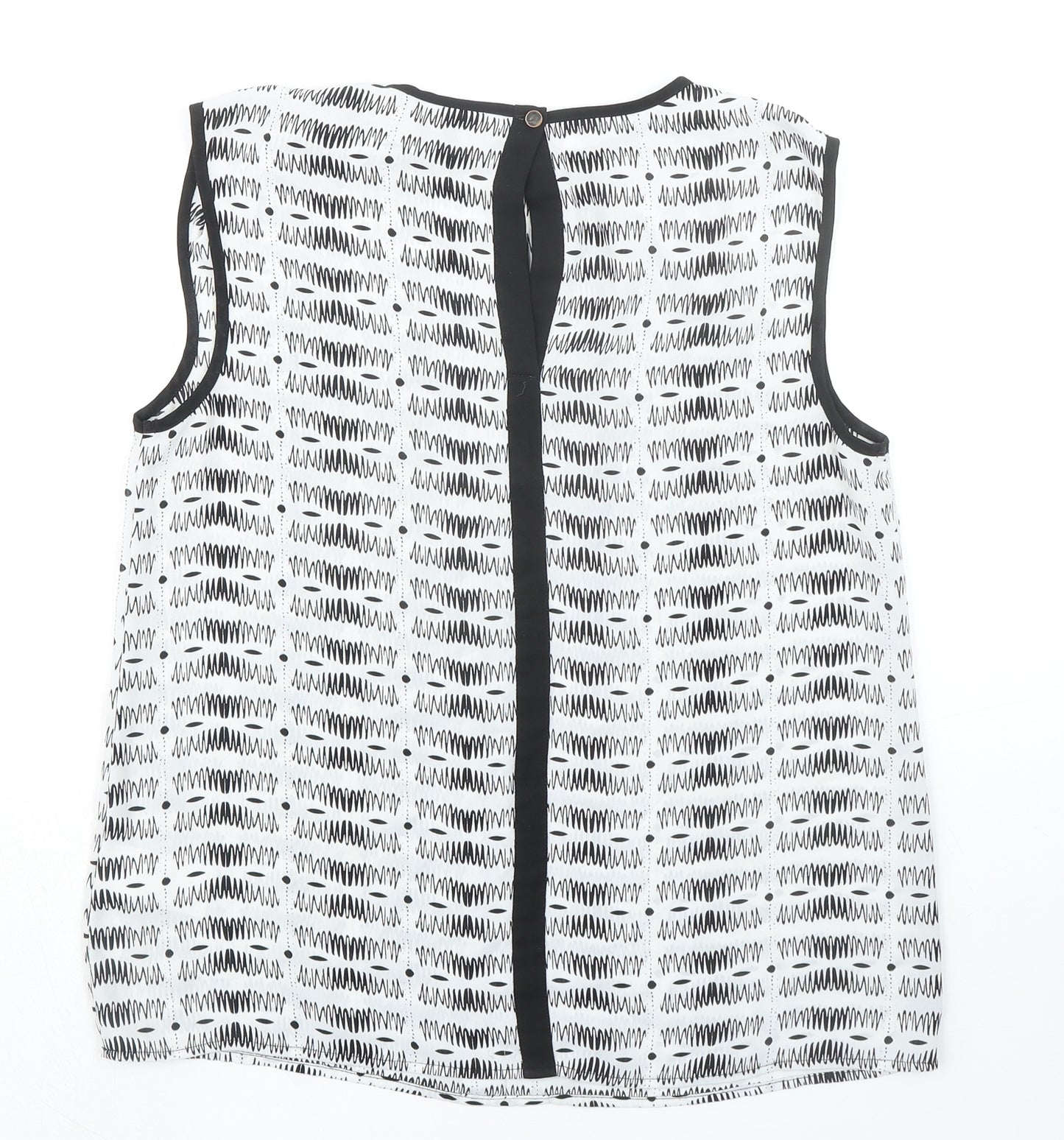 Warehouse Womens White Geometric Polyester Basic Blouse Size 10 Round Neck