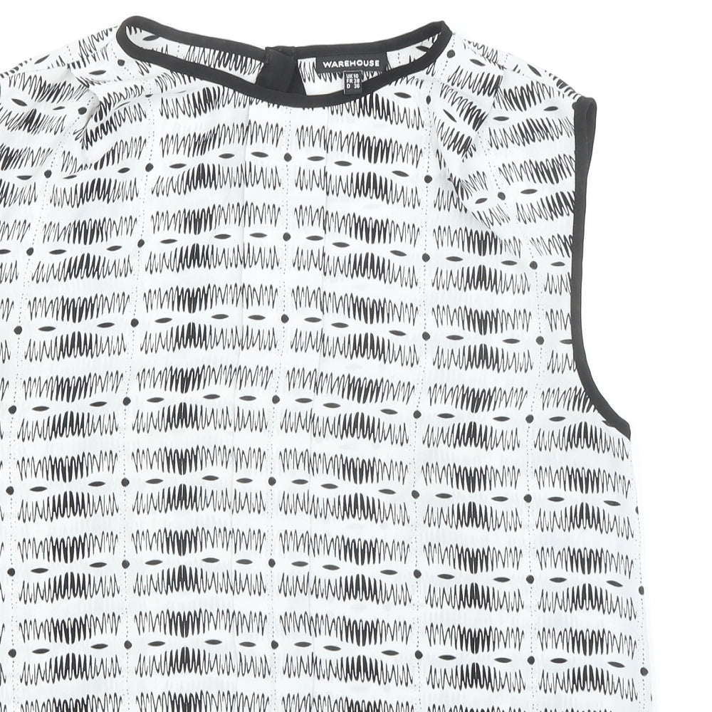 Warehouse Womens White Geometric Polyester Basic Blouse Size 10 Round Neck