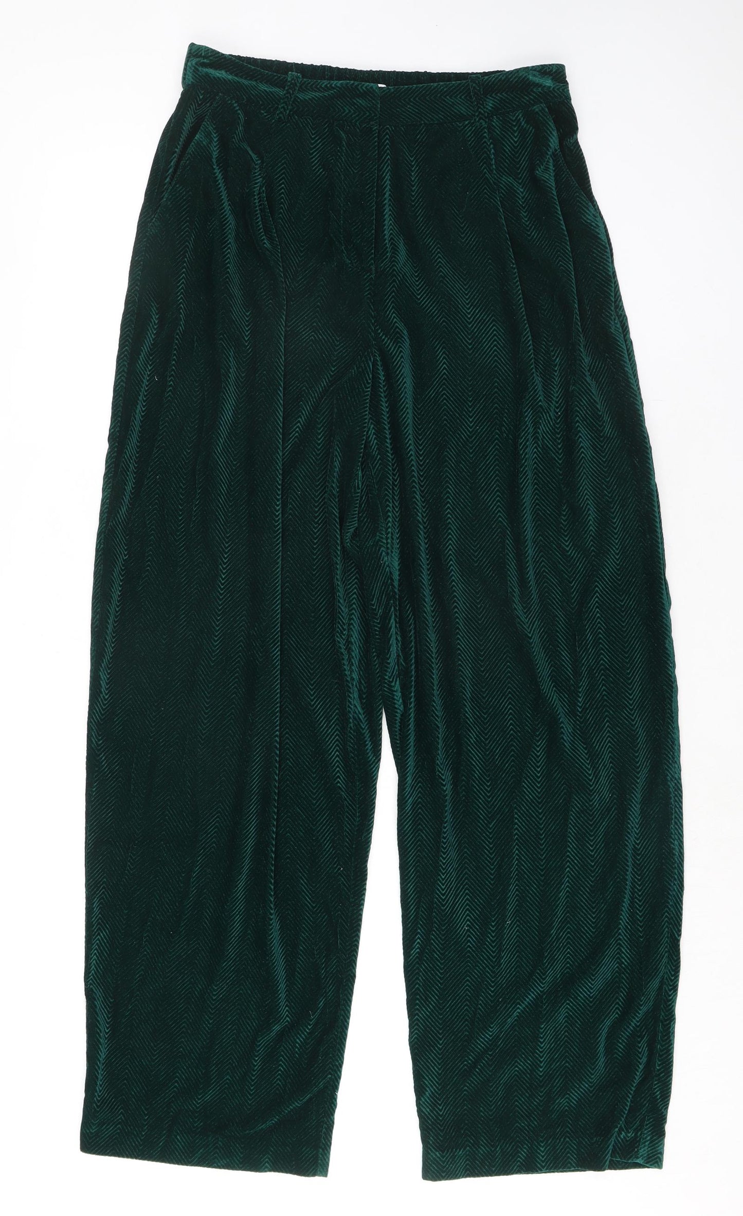 Topshop Womens Green Geometric Polyester Trousers Size 12 L31 in Regular Zip
