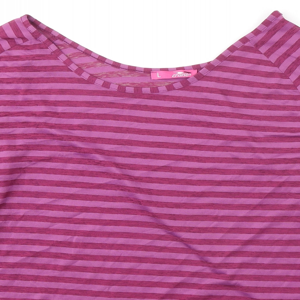 Crane Womens Purple Striped Polyester Basic T-Shirt Size 16 Boat Neck