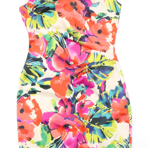 Edina Ronay Womens Multicoloured Floral Polyester Pencil Dress Size 10 V-Neck Zip