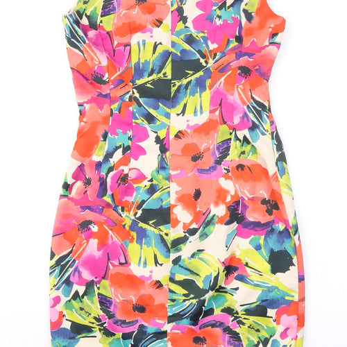 Edina Ronay Womens Multicoloured Floral Polyester Pencil Dress Size 10 V-Neck Zip