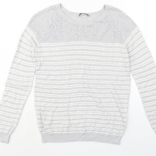 Oasis Womens Grey Round Neck Striped Viscose Pullover Jumper Size M