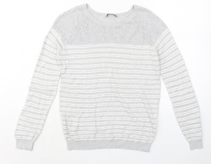 Oasis Womens Grey Round Neck Striped Viscose Pullover Jumper Size M