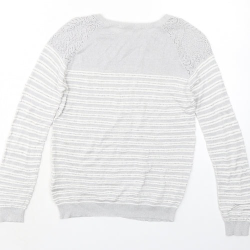 Oasis Womens Grey Round Neck Striped Viscose Pullover Jumper Size M