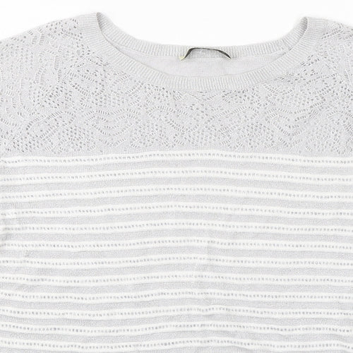 Oasis Womens Grey Round Neck Striped Viscose Pullover Jumper Size M