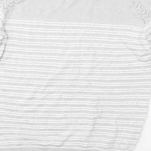 Oasis Womens Grey Round Neck Striped Viscose Pullover Jumper Size M