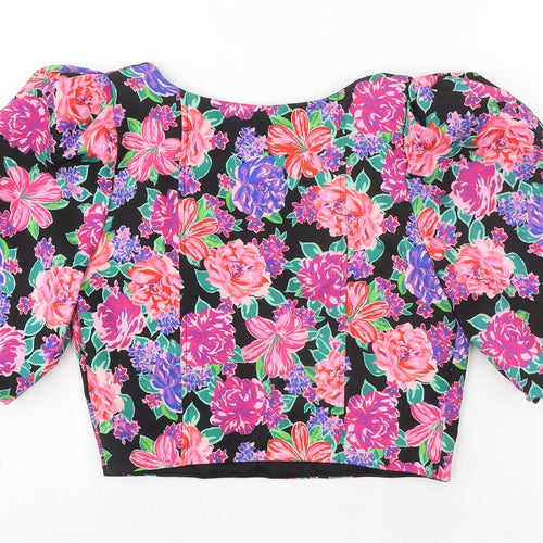Zara Womens Multicoloured Floral Polyester Cropped Blouse Size M V-Neck