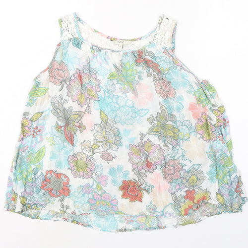 NEXT Womens Multicoloured Floral Viscose Basic Tank Size 8 Boat Neck - Crochet Detail