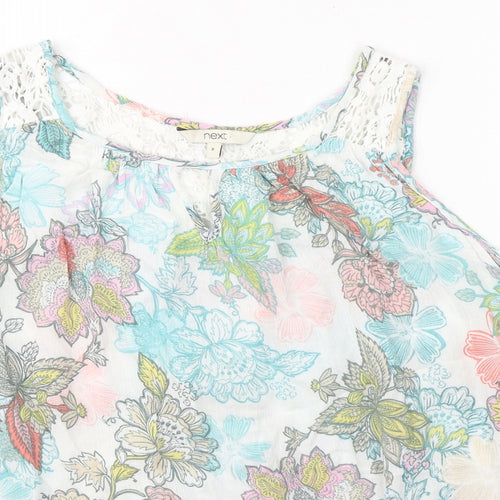 NEXT Womens Multicoloured Floral Viscose Basic Tank Size 8 Boat Neck - Crochet Detail