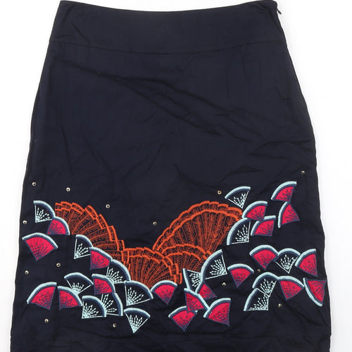 Monsoon Womens Black Geometric Cotton A-Line Skirt Size 12 Zip