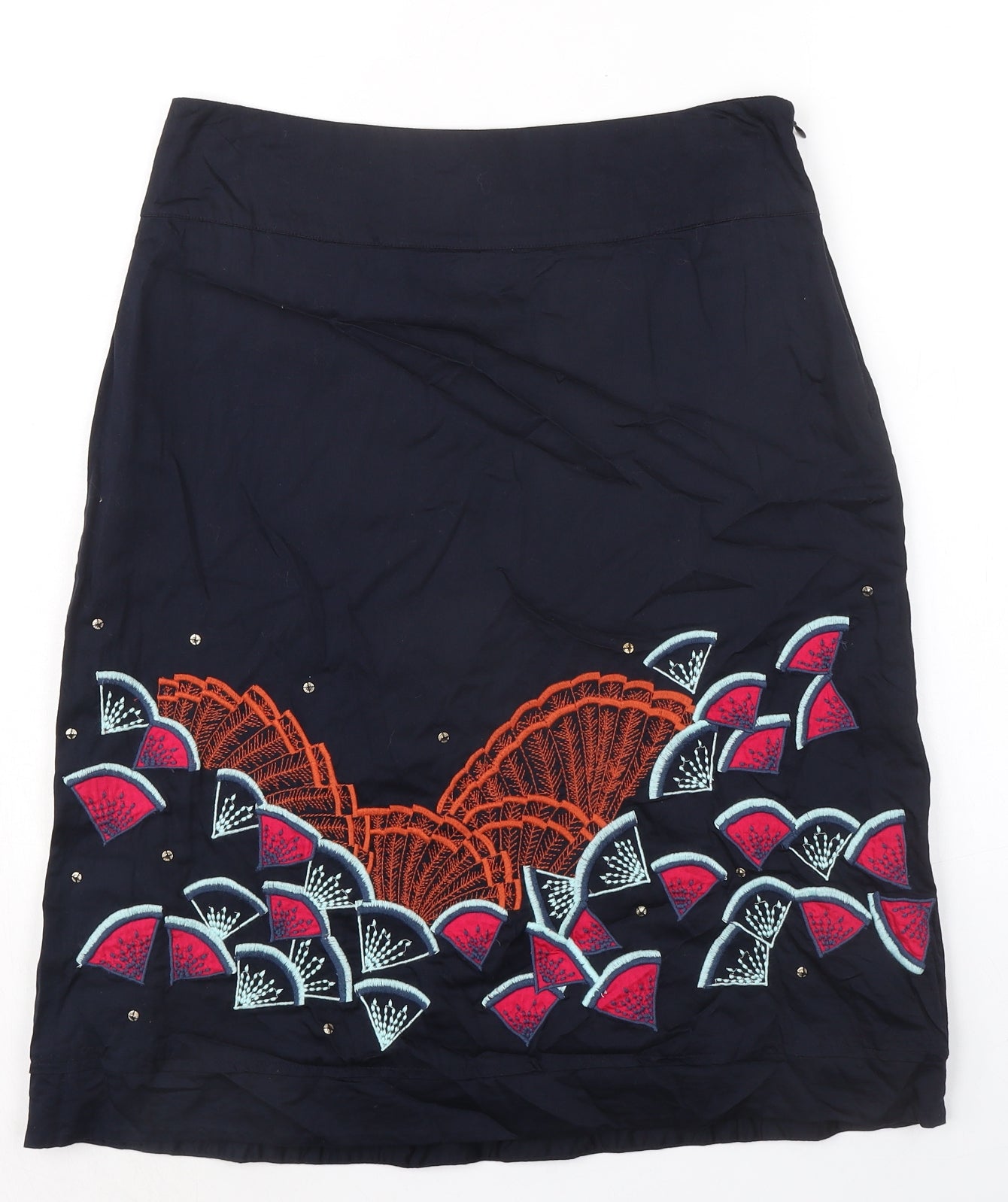 Monsoon Womens Black Geometric Cotton A-Line Skirt Size 12 Zip