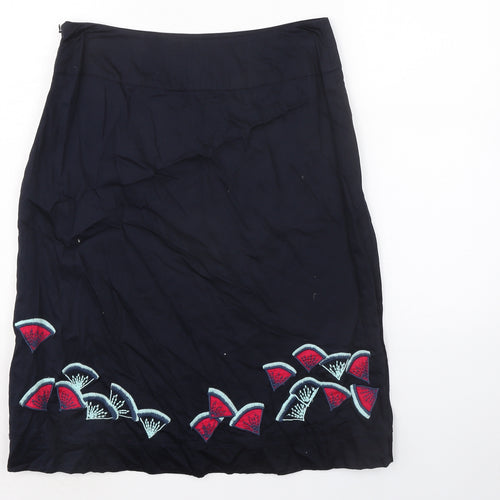 Monsoon Womens Black Geometric Cotton A-Line Skirt Size 12 Zip
