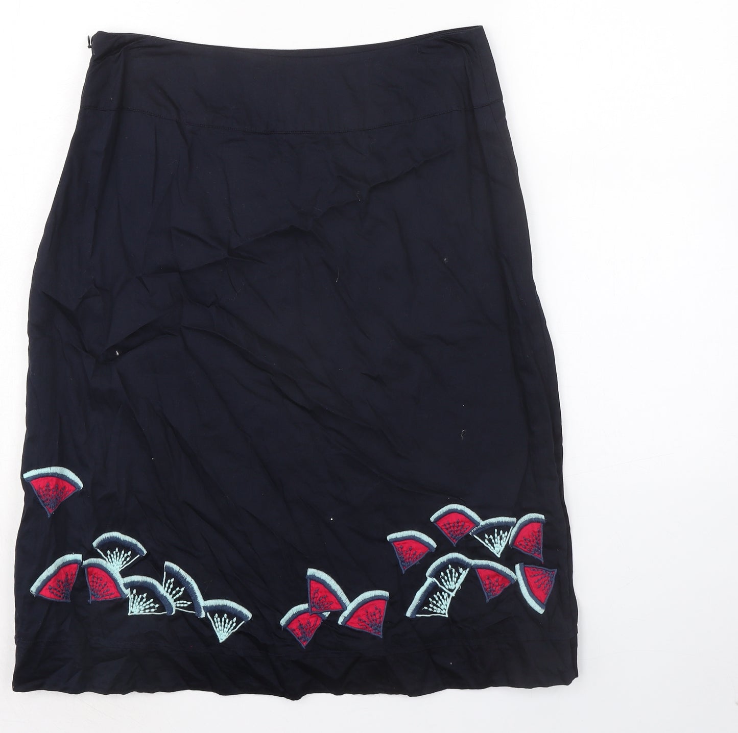 Monsoon Womens Black Geometric Cotton A-Line Skirt Size 12 Zip