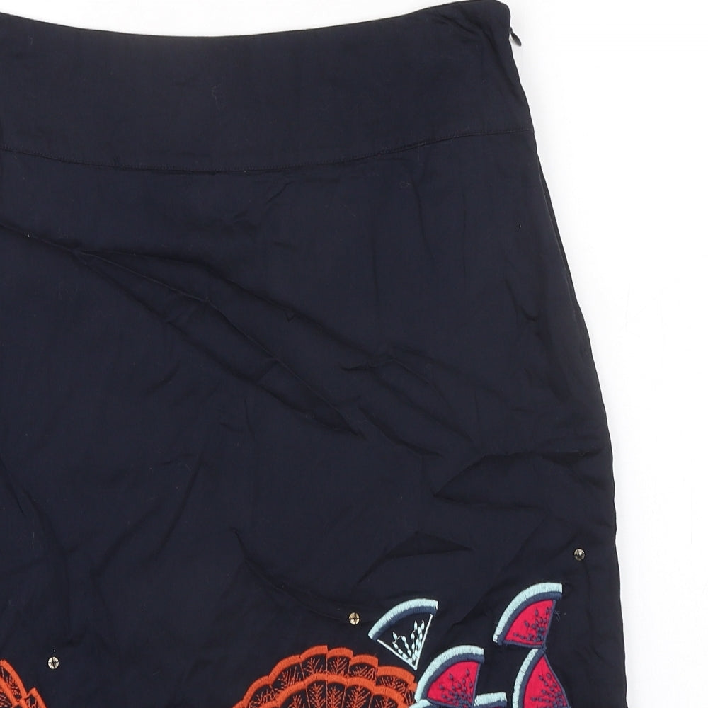 Monsoon Womens Black Geometric Cotton A-Line Skirt Size 12 Zip