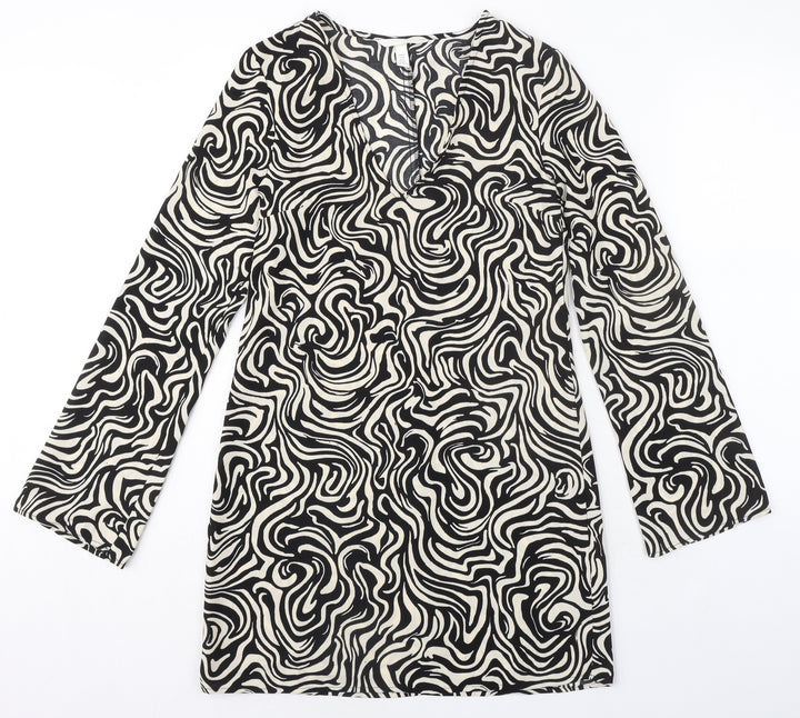 H&M Womens Black Geometric Polyester Shift Size XS V-Neck