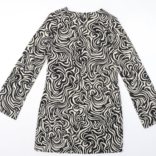 H&M Womens Black Geometric Polyester Shift Size XS V-Neck