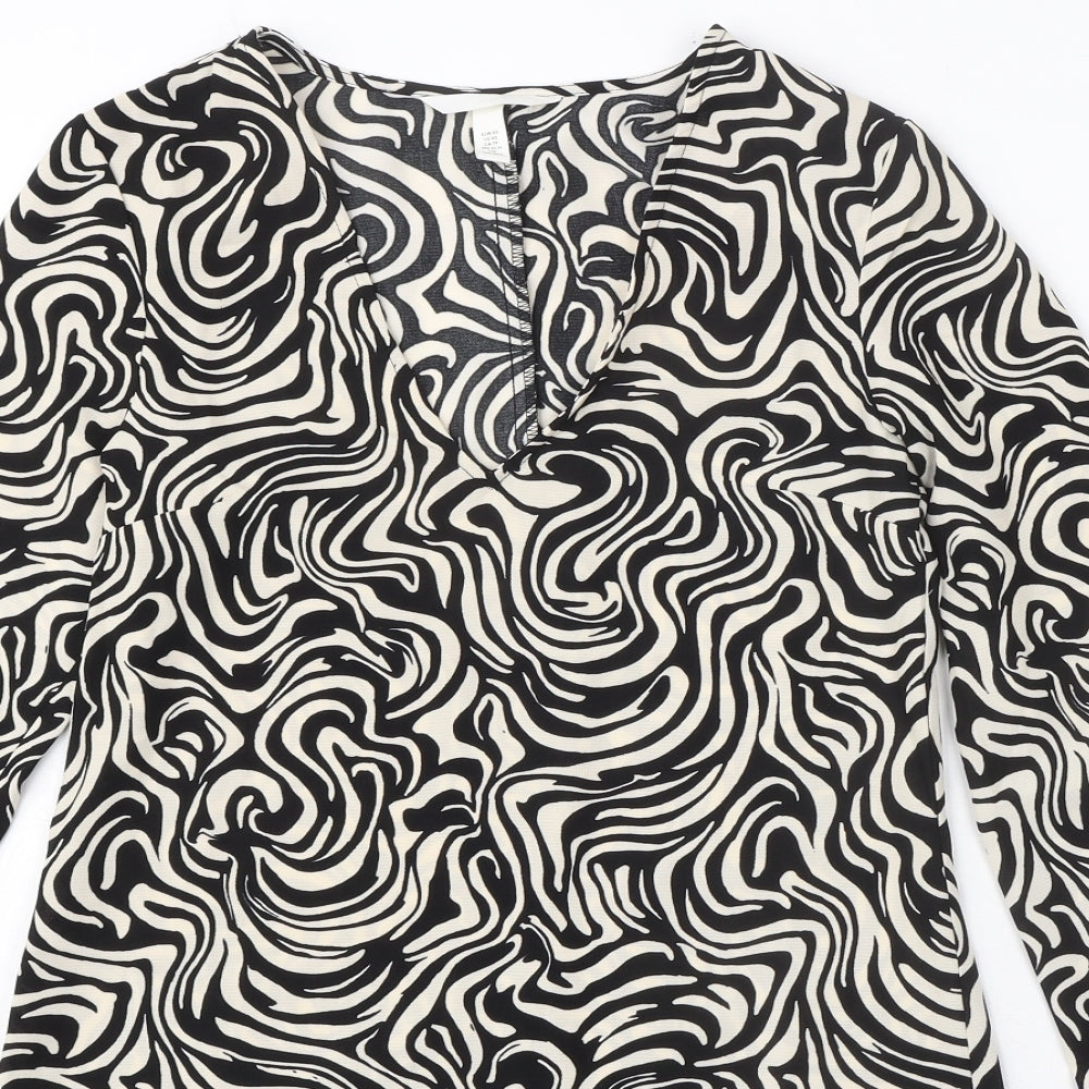 H&M Womens Black Geometric Polyester Shift Size XS V-Neck