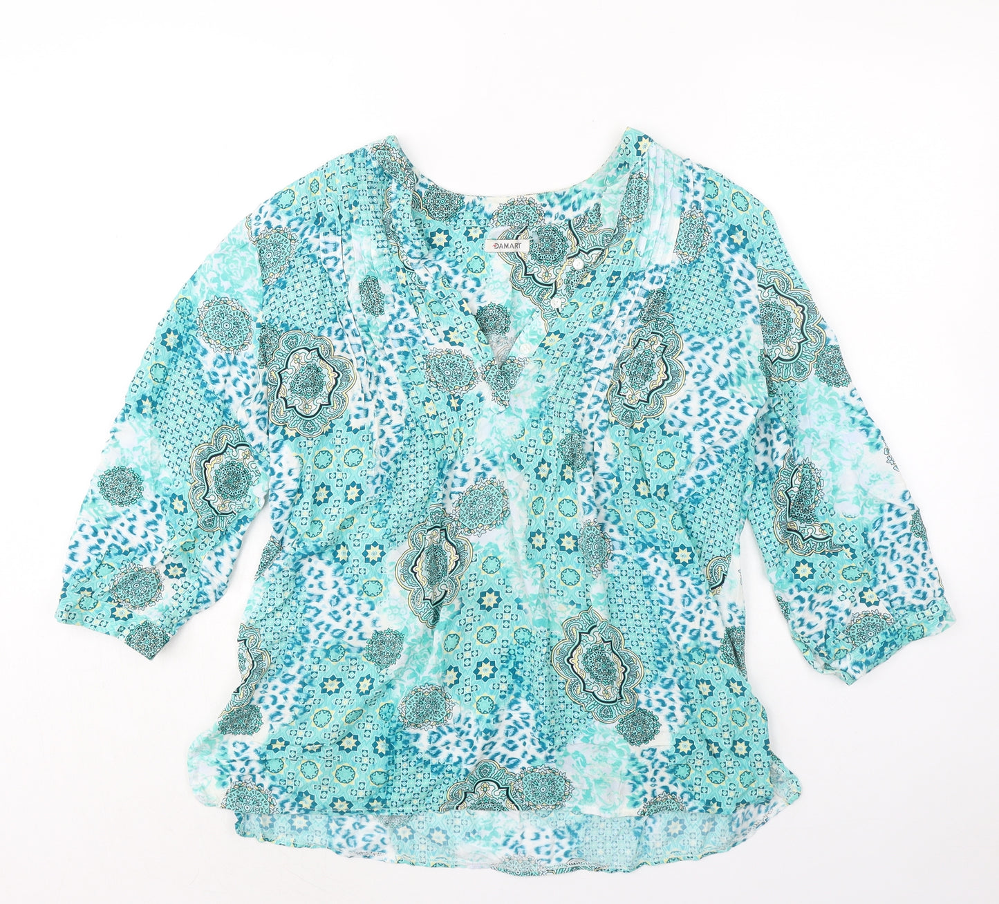Damart Womens Green Geometric Viscose Basic Blouse Size 14 V-Neck