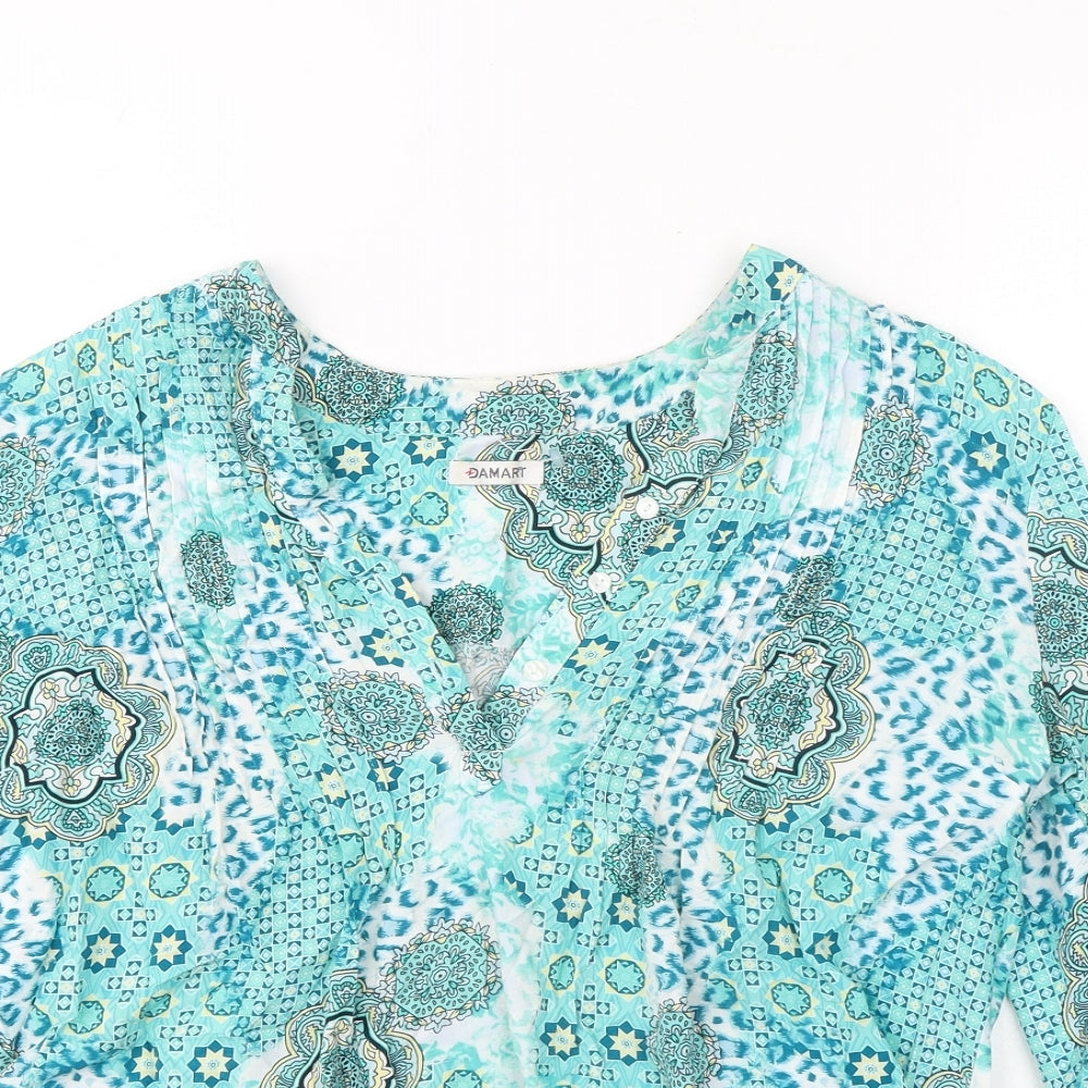 Damart Womens Green Geometric Viscose Basic Blouse Size 14 V-Neck