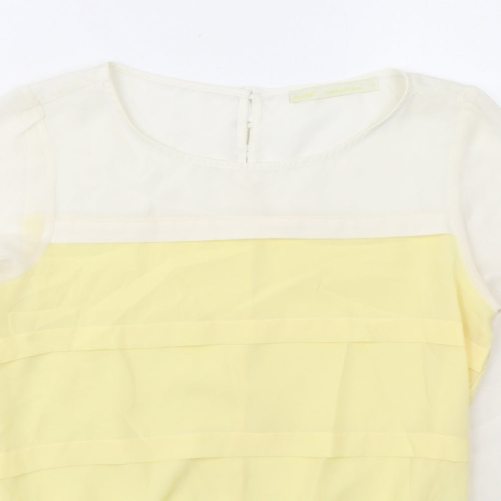 NEXT Womens Yellow Colourblock Polyester Basic Blouse Size 10 Boat Neck