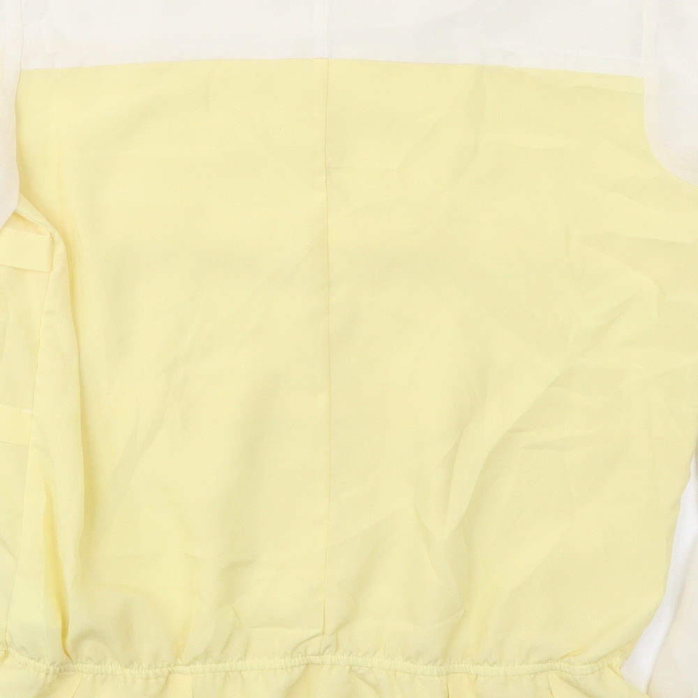 NEXT Womens Yellow Colourblock Polyester Basic Blouse Size 10 Boat Neck
