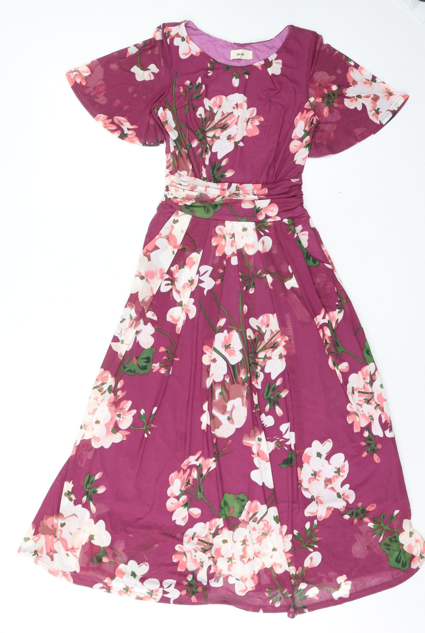 Jolie Moi Womens Purple Floral Polyester A-Line Size 8 Boat Neck