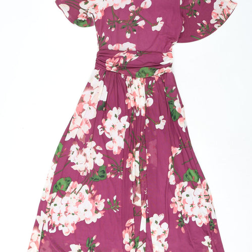 Jolie Moi Womens Purple Floral Polyester A-Line Size 8 Boat Neck