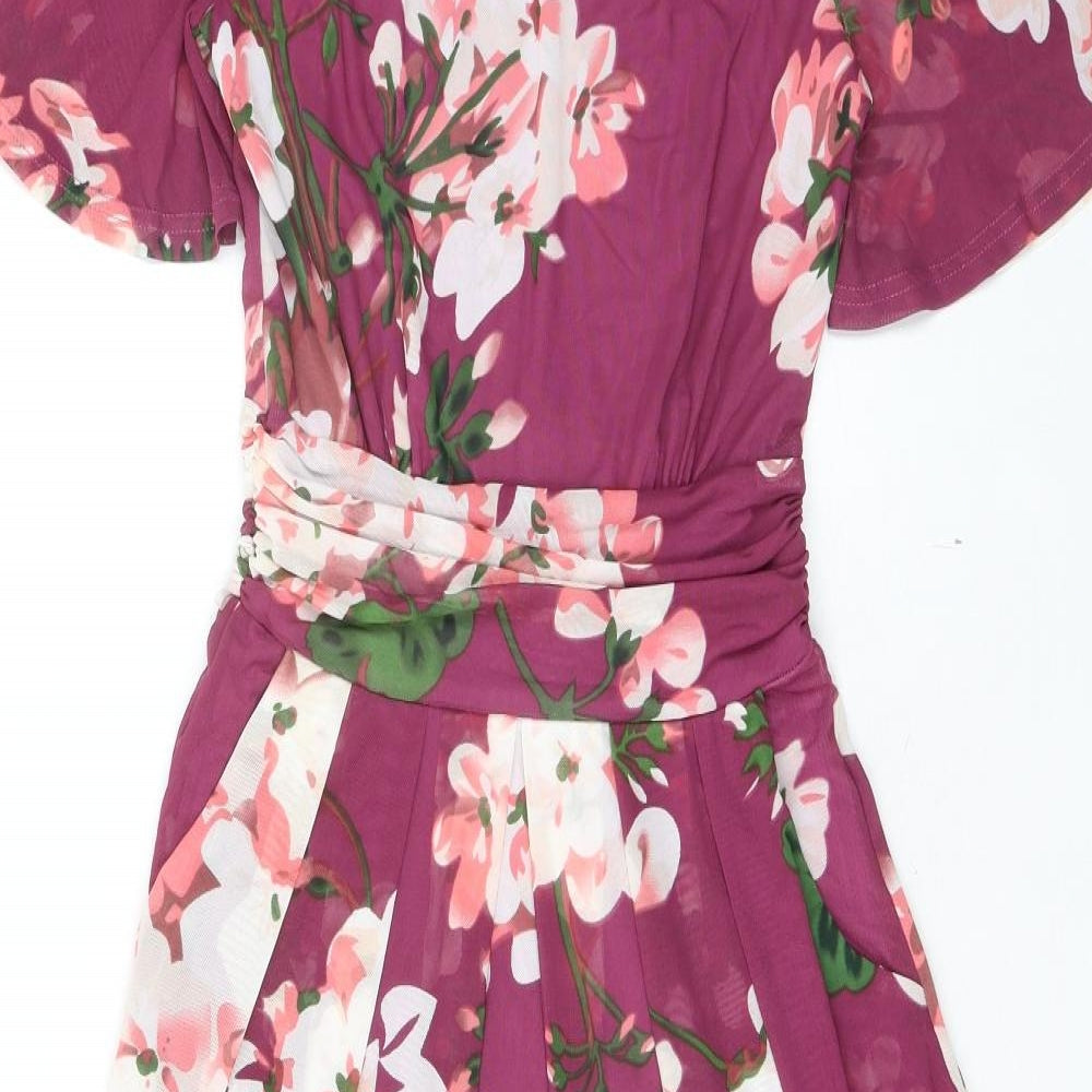 Jolie Moi Womens Purple Floral Polyester A-Line Size 8 Boat Neck