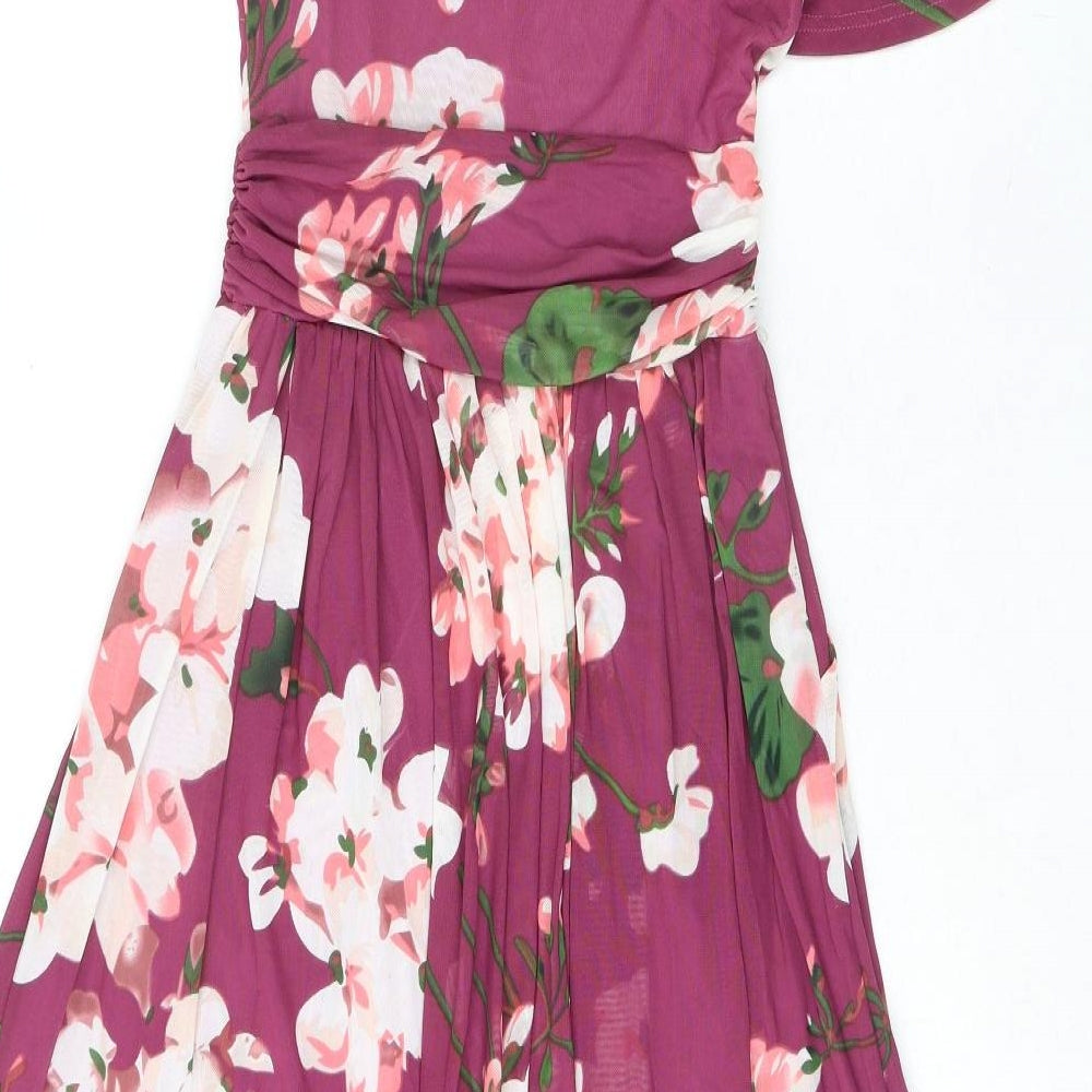 Jolie Moi Womens Purple Floral Polyester A-Line Size 8 Boat Neck